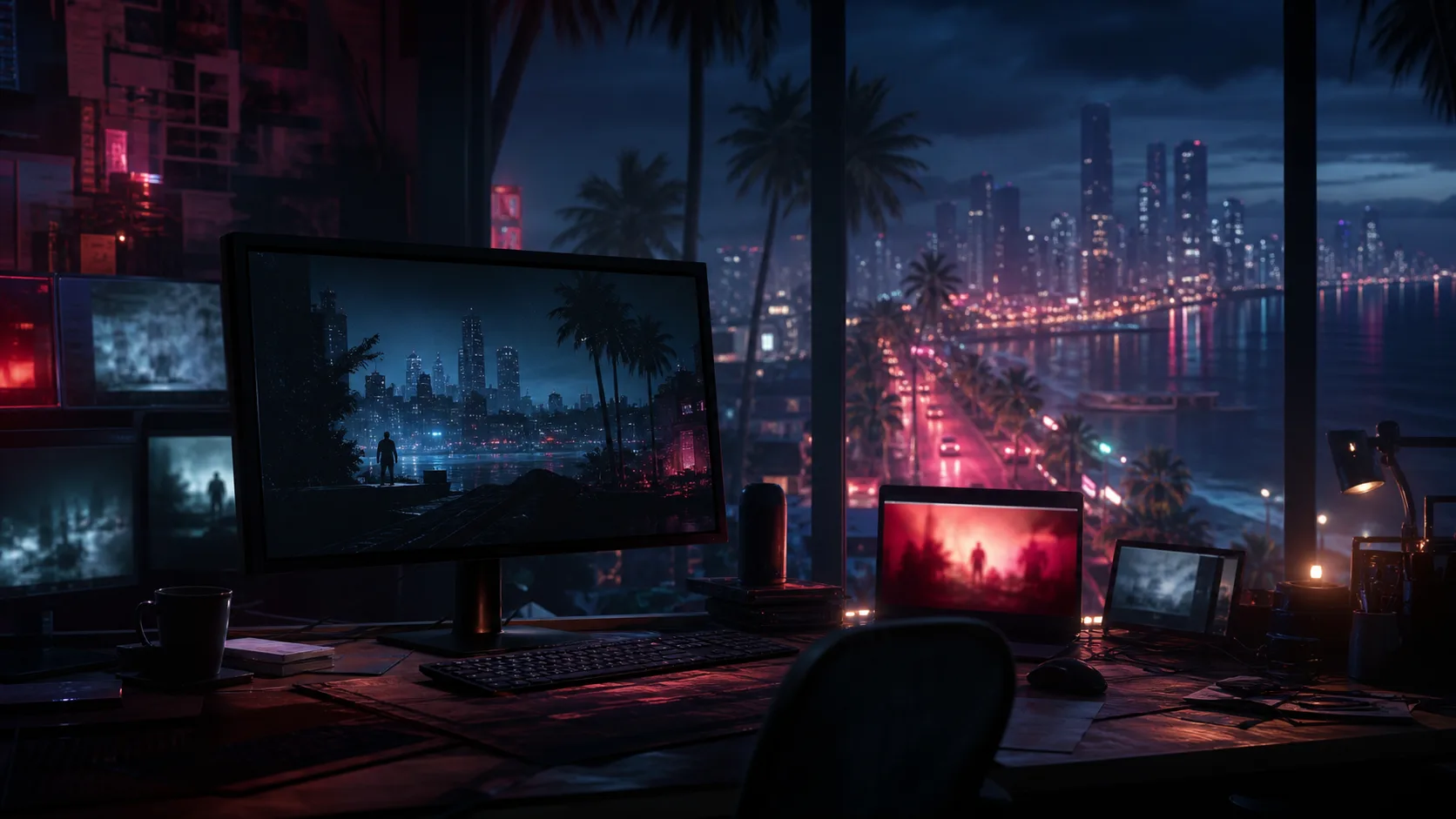 Ilustração de uma sala preparando a apresentação oficial de GTA 6